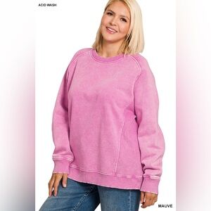 Zenana ACID WASHED FLEECE SWEATSHIRTS SIDE RIB